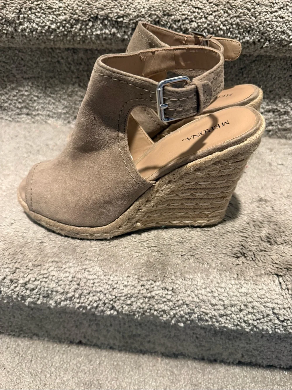 Suede Peep-Toe Ankle Strap Wedge Sandals - Taupe